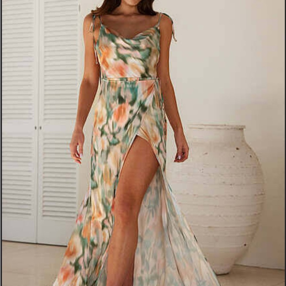 Printed Sunset Satin Maxi Dress